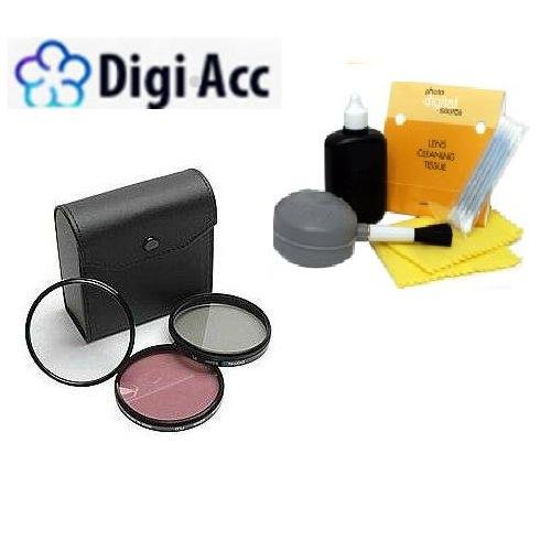 DIGI 62mm High Resolution 3-piece Filter Set (UV, Fluorescent, Polarizer) For Specific Tamron Lenses (Models Specified In Description) + DIGI TECH Professional 5 Piece Cleaning Kit