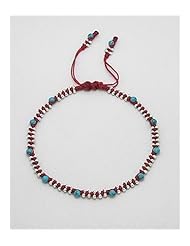 Cotton Waxed Thread Turquoise Anklet In Zinc