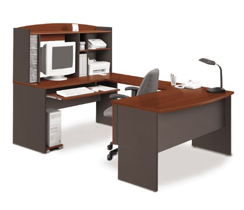 Cinnamon Cherry and Slate U Shaped Computer Workstation Cinnamon Cherry / Slate