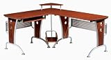 TECHNI MOBILI L-Shape Corner Wood,Metal Computer Workstation in Mahogany