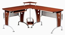 TECHNI MOBILI L-Shape Corner Wood,Metal Computer Workstation in Mahogany