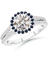 1.31 ct Split Shank Round Diamond and Blue Sapphire Ring