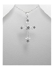 Cross Marcasite Pendant Necklace In 92.5 Sterling Silver
