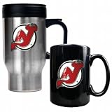 NHL New Jersey Devils Stainless Steel Travel Mug and Black Ceramic Mug Set (Primary Logo)
