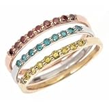 14K Tri-Color Cherry Red, Blue, Yellow Diamond Stackable Rings Set (0.38 Cttw, SI Clarity)