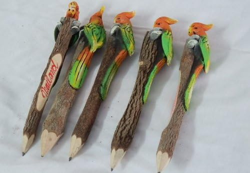 DragoNista Parrot Gift Wood Pencil Sawdust Natural Handmade - Pack 5