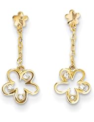 MadiK® 14k Yellow Gold Polished Flower with CZ Drop Dangle Post Earrings