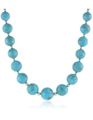 6-14Mm Graduated Stabilized Turquoise Accented with Sterling Silver Beads and Clasp Necklace, 18"