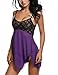 Avidlove Women Sexy Babydoll Lingerie Set Sheer Lace Chemise Sleepwear Violet XXL