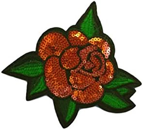 Sequin ROSE Iron On Patch Applique Fabric Embroidered Flower Motif Biker Chick Lady Decal 5 x 4.6 inches (12.5 x 11.6 cm)