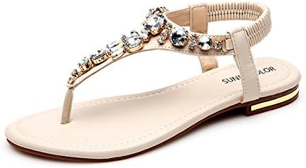 Sakeci Womens Flat Thong Sandals Skidproof Summer Flip Flops Beige 8.5 D(M) US