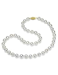 14k Yellow Gold Over Silver 8-9mm White Akoya Japanese Saltwater Pearl High Luster Necklace 18" Length. Free A Beautiful Jewelry Gift Box.