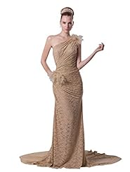 Natural   Waistline Floor Length One Shoulder Mermaid Lace Prom Dress  with a Brush/Sweep Train 