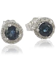 Silver Sapphire and Diamond .15 Cttw Earrings