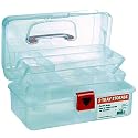 Artist Essential 12-inch Plastic Art Supply Craft Storage Tool Box, Semi-clear Plastic with Two Trays