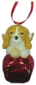 #!Cheap Cute Christmas Holiday Cavalier Dog Red Ornament Bell Figurine pup
