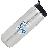 WaterVault Double Wall Vacuum Insulated Sports Tumbler, 18/8 Stainless Steel Water Bottle, Snap Open Sipper Lid, 16 oz. , Silver with Blue White