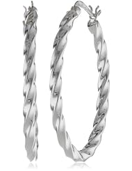 Sterling Silver Twisted Oval Hoop Earrings (1.0" Diameter)