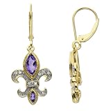 14k Yellow Gold Amethyst Fleur-De-Lis Earrings