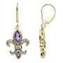 14k Yellow Gold Amethyst Fleur-De-Lis Earrings