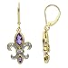 14k Yellow Gold Amethyst Fleur-De-Lis Earrings