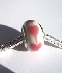 Murano Style Glass Lampwork 925 Bead Fits Pandora White with Pink Hearts