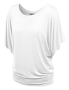 LL WT742 Womens Boat Neck Short Sleeve Dolman Drape Top M WHITE