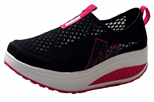 DADAWEN Women's Slip-On Platform Fitness Work Out Sneaker Black US Size 8.5