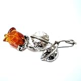 Baltic Honey Amber Sterling Silver Large Rose Pin