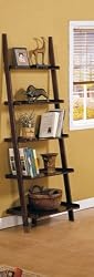 Five-tier Cappuccino Leaning Ladder Style Magazine Book shelf
