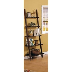Five-tier Cappuccino Leaning Ladder Style Magazine Book shelf