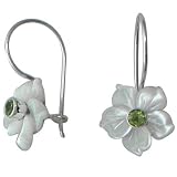 Sterling Silver Mother-of-Pearl Flower Latchback Earrings w/ Peridot Accent by Sajen
