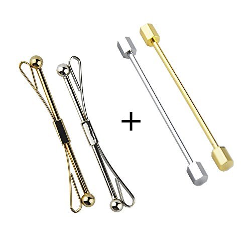 SuperBZ 4PCS Collar Pin Collar Bar Combo,2PCS Men s Hexagon Ended Bar Collar Pin Collar Bar and 2PCS Classic Collar Bar Collar Pin