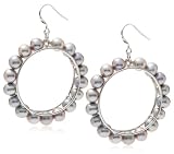 Sterling Silver & Grey Dyed Freshwater Cultured Pearl Hoop Earrings