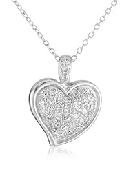 Sterling Silver Simulated Diamond Pave Heart Pendant, 18"
