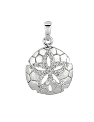 Silver Rhodium Finish Shiny Sand Dollar Sea Life Pendant With White Cubic Zirconia