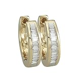14K Yellow Gold 0.14 ct. Baguette Cut Diamond Huggie Earrings