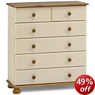 Chest with 4 Plus 2-Drawers and Solid Pine Handles, Cream