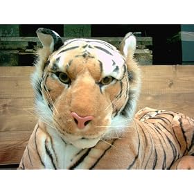 Stuffed soft toy animal white Tiger brown Tiger 75 cm by BRUBAKER