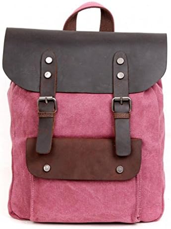 QIANGQIANG Unisex Leather Canvas Travel Bag Backpack Red Fits 16.5" Laptop