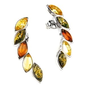 Certified Genuine Multicolor Amber and Sterling Silver Spike Earrings
