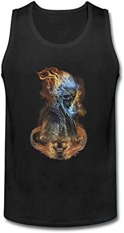 Yomei Men's Marvel Ghost Rider Hellfire Chain Graphic tank tops Black L