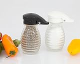 Moisture Proof Salt & Pepper Shakers, Black & White Lids Spring Loaded, No Clog, 2 Oz, Set of 2 By Tumbler Home