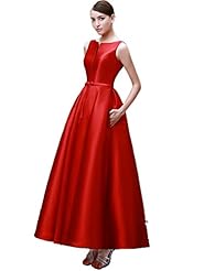 Plus Size A-line Sleeveless Lace-Up Slit Vintage Backless  Ankle Length Satin Evening Dress  With a Bow(s)