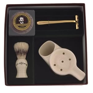 Buy Colonel Conk Model 227 Barber Mug, Deluxe Boar Brush, Gold Tone Razor, and Soap by Colonel Conk