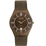 Brand New Brown Ion Plated Mesh Bevel Case Watch With Brown Sunray Dial and Date