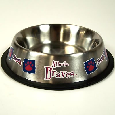 ATLANTA BRAVES STAINLESS STEEL PET DISH DOG BOWL