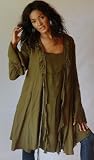 DESIGNER OLIVE JACKET TOP BLOUSE LAYERED RUFFLED FITS - M L 1X 2X - X989S