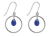 10k White Gold, September Birthstone, Lab Created Sapphire Briolette Dangle Earrings