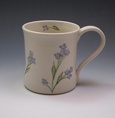 Porcelain Mug, Hand thrown and hand painted in forget-me-not design